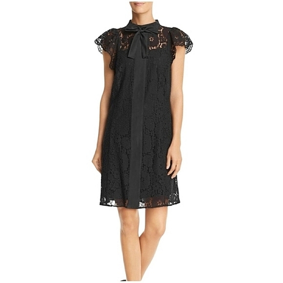 Nanette Lepore Lace with Bow Tie Mini Dress, Size 8, Black - Picture 1 of 10